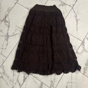 Ruth Brown Maxi A-Line Skirt with Tiered Smocked Design